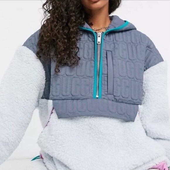 UGG Iggy Sherpa Half Zip Pullover in Gray Dawn Multi Size Small - Picture 6 of 12